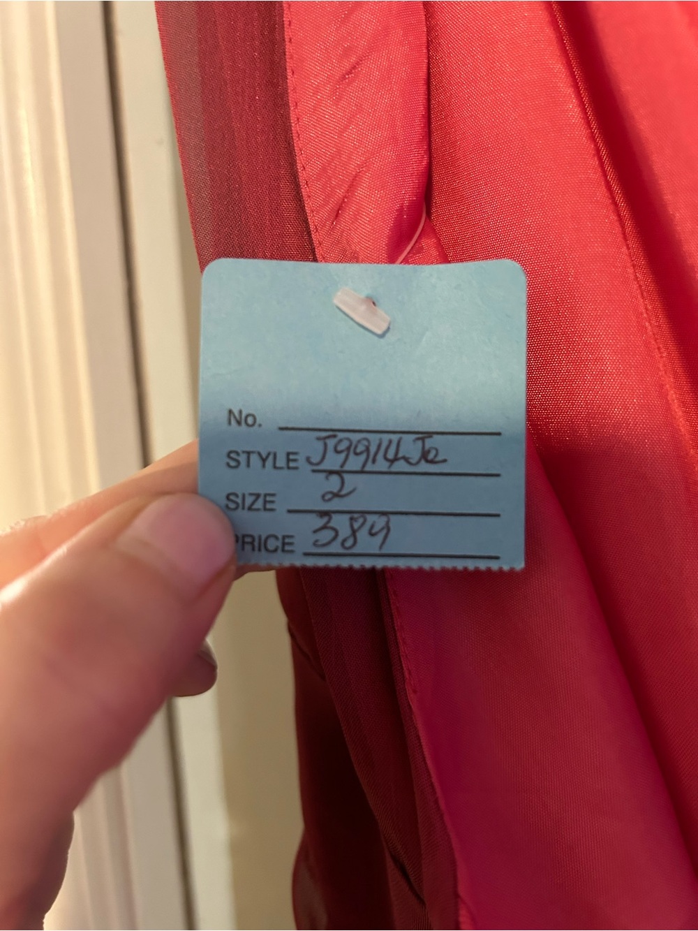 Elegant Red V-Neck Layered Evening Dress with Embellished Waist - Picture 4 of 4